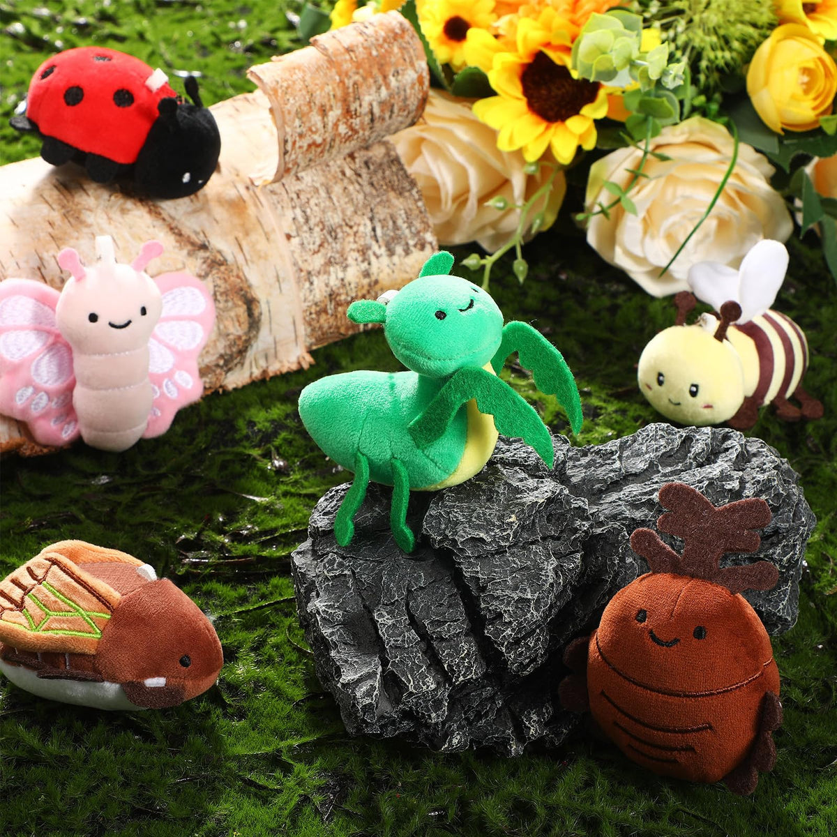 Meooeck mantis plush with soft fur for cute collection pieces.