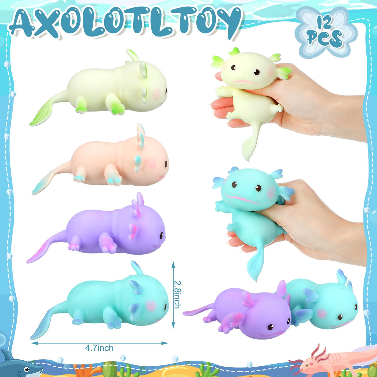 Meooeck axolotl with four color options for visual variety