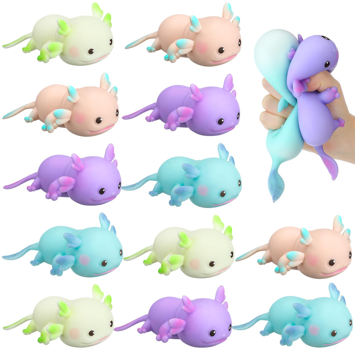 Meooeck axolotl stress ball pack shown for party favors and gifting