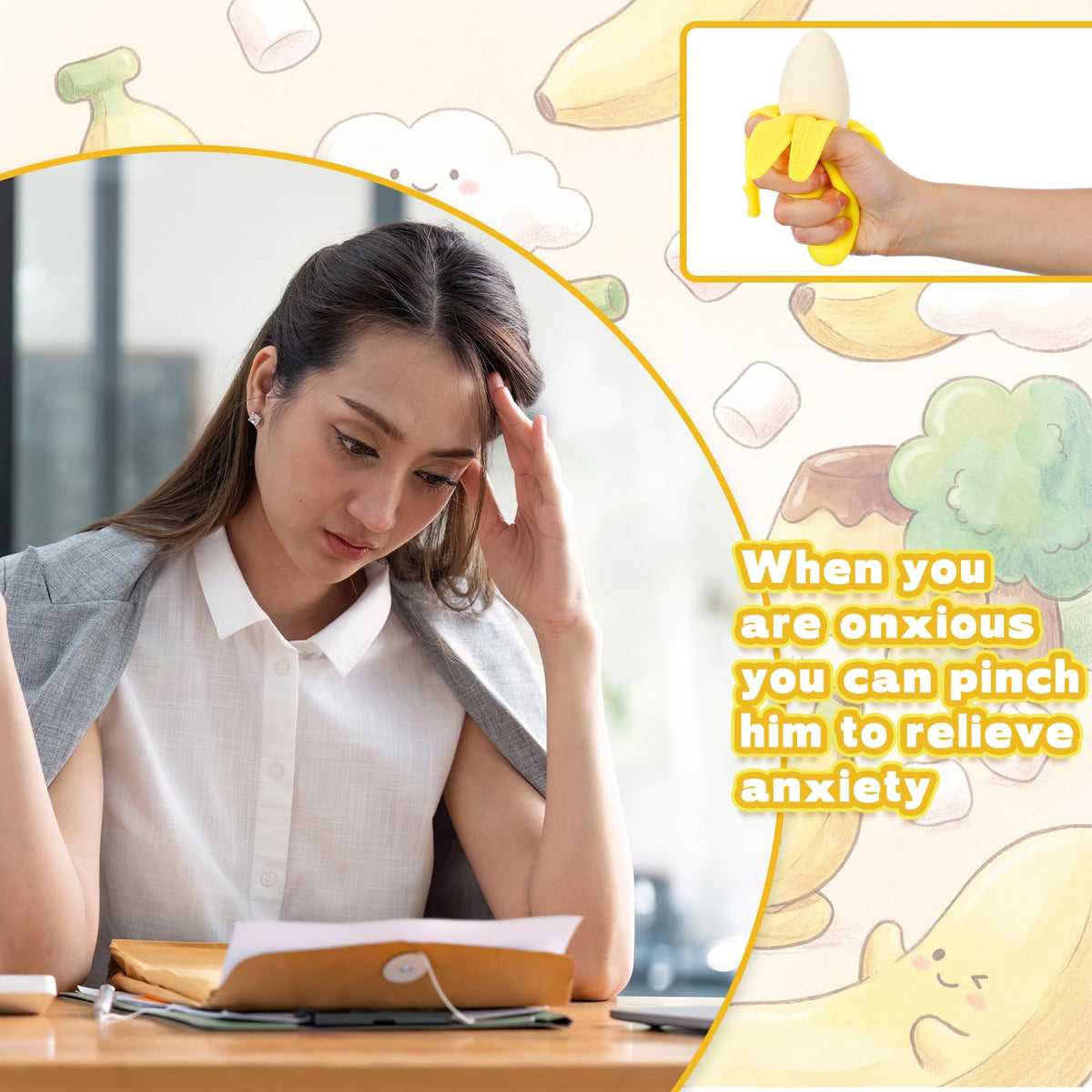 Meooeck banana toy packaging highlights its lightweight stress relief