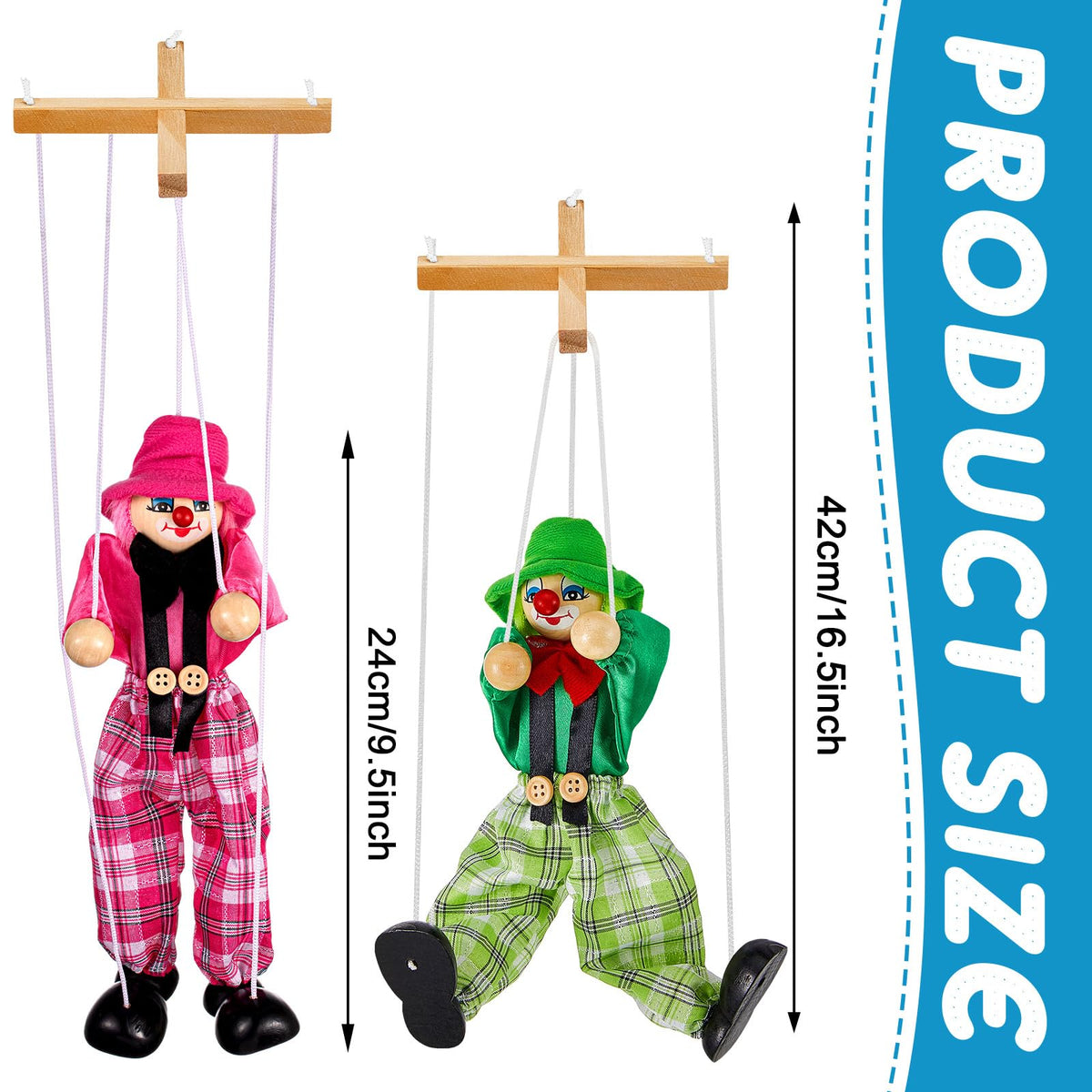 Meooeck clown marionette puppet—durable wooden figure for hands-on creativity
