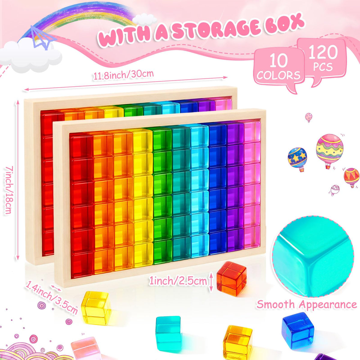 Meooeck colorful acrylic cubes glow under light for engaging sensory play.
