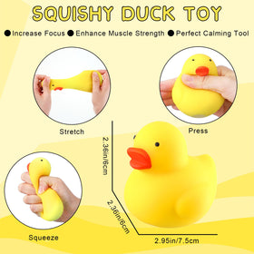 Meooeck handheld duck toy in hand, compact squeeze size.