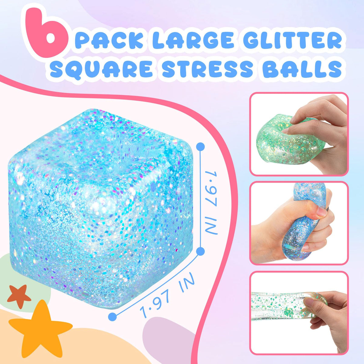 Meooeck blue glitter ice cube stress ball supports focus during work.