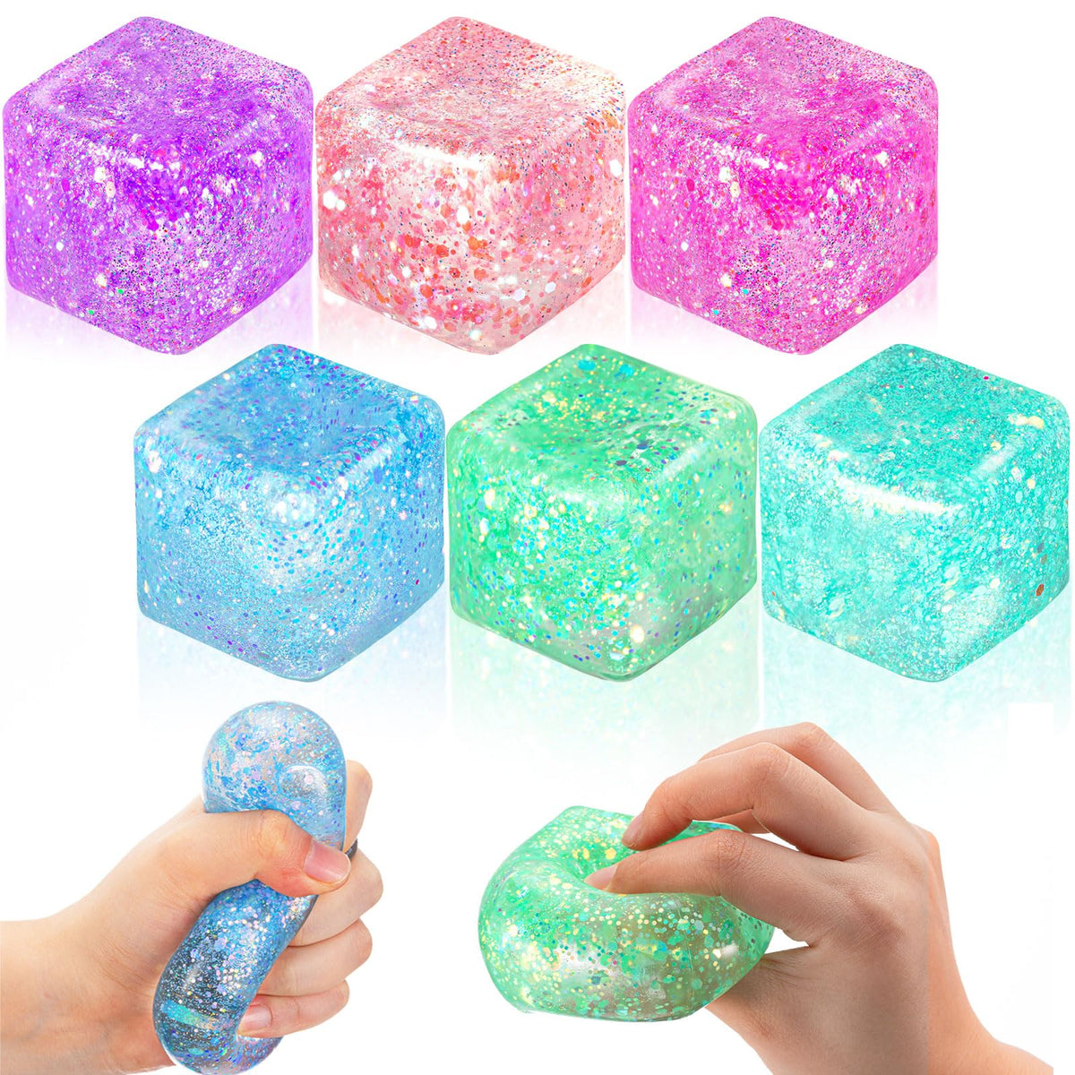 Meooeck glitter ice cube stress ball in purple for calming tactile relief.