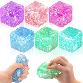 Meooeck glitter ice cube stress ball in purple for calming tactile relief.