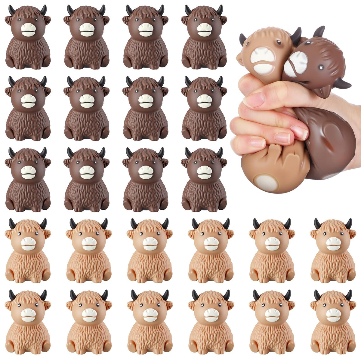 Meooeck Highland Cow stress balls packaging with two colors for gifting and events