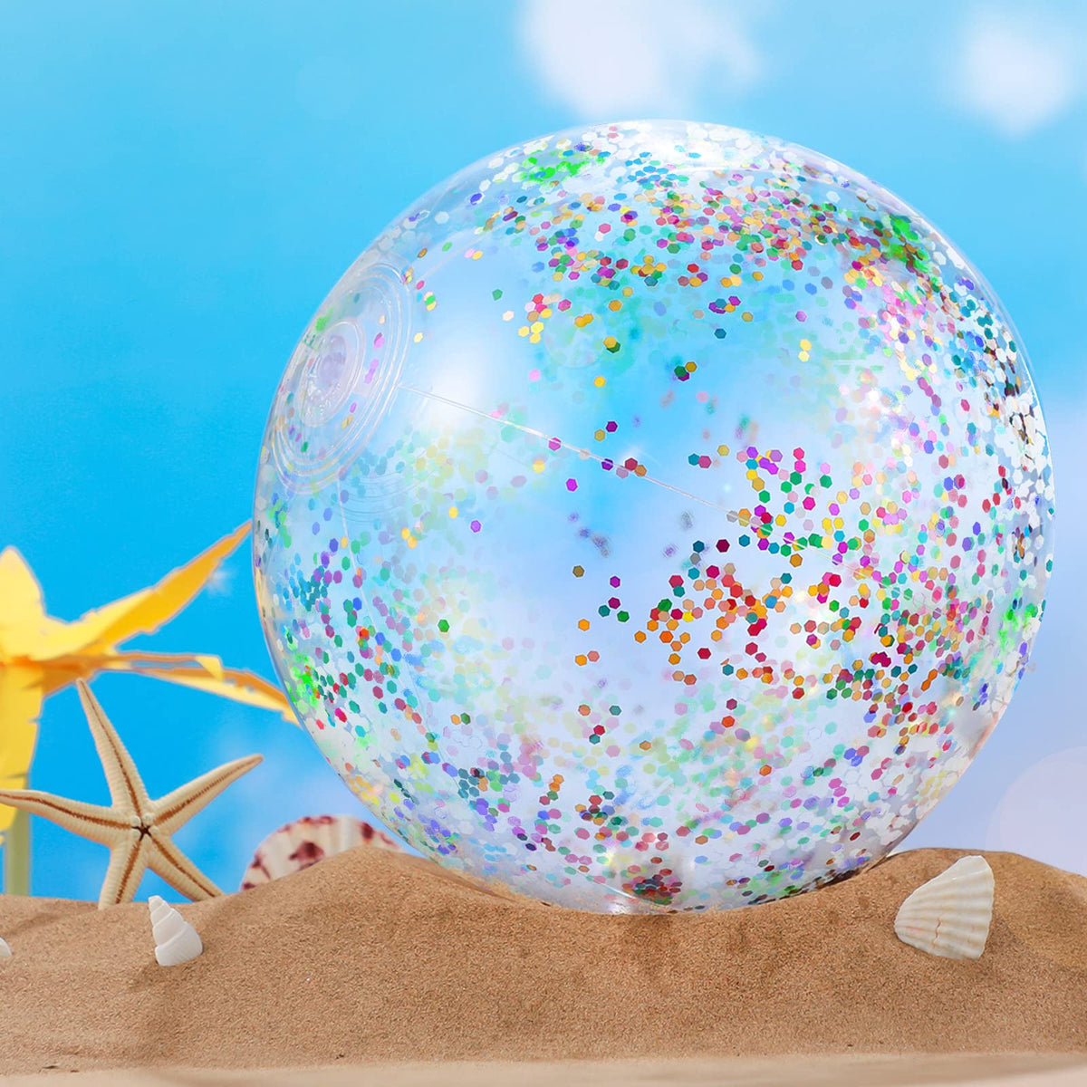 Meooeck LED inflatable beach ball glowing at night for outdoor gatherings
