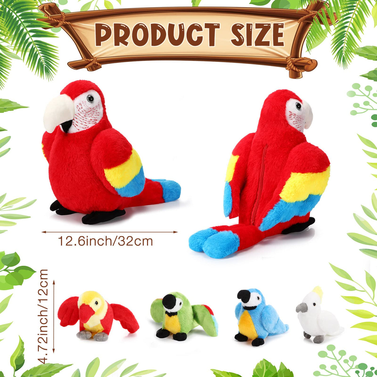 Meooeck baby parrot plush set 4.72 inch for imaginative play