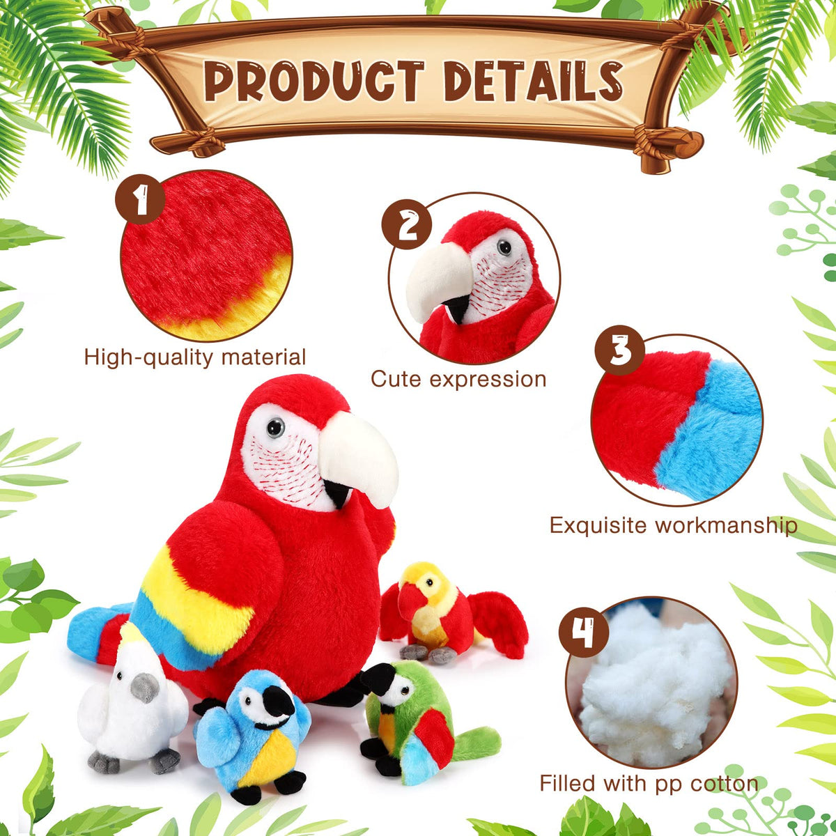 Meooeck baby parrot plush set 4.72 inch for imaginative play - variant 2
