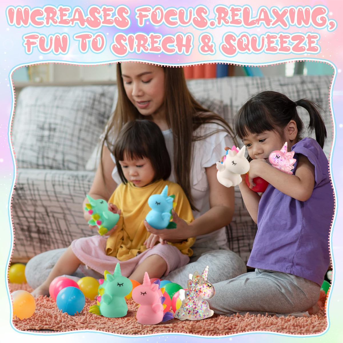 Meooeck mini unicorn squeeze, 4.31 by 2.8 inches, easy handheld relief.