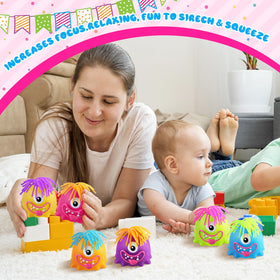 Meooeck monster stress ball packaging showing twelve units for parties or gifts.