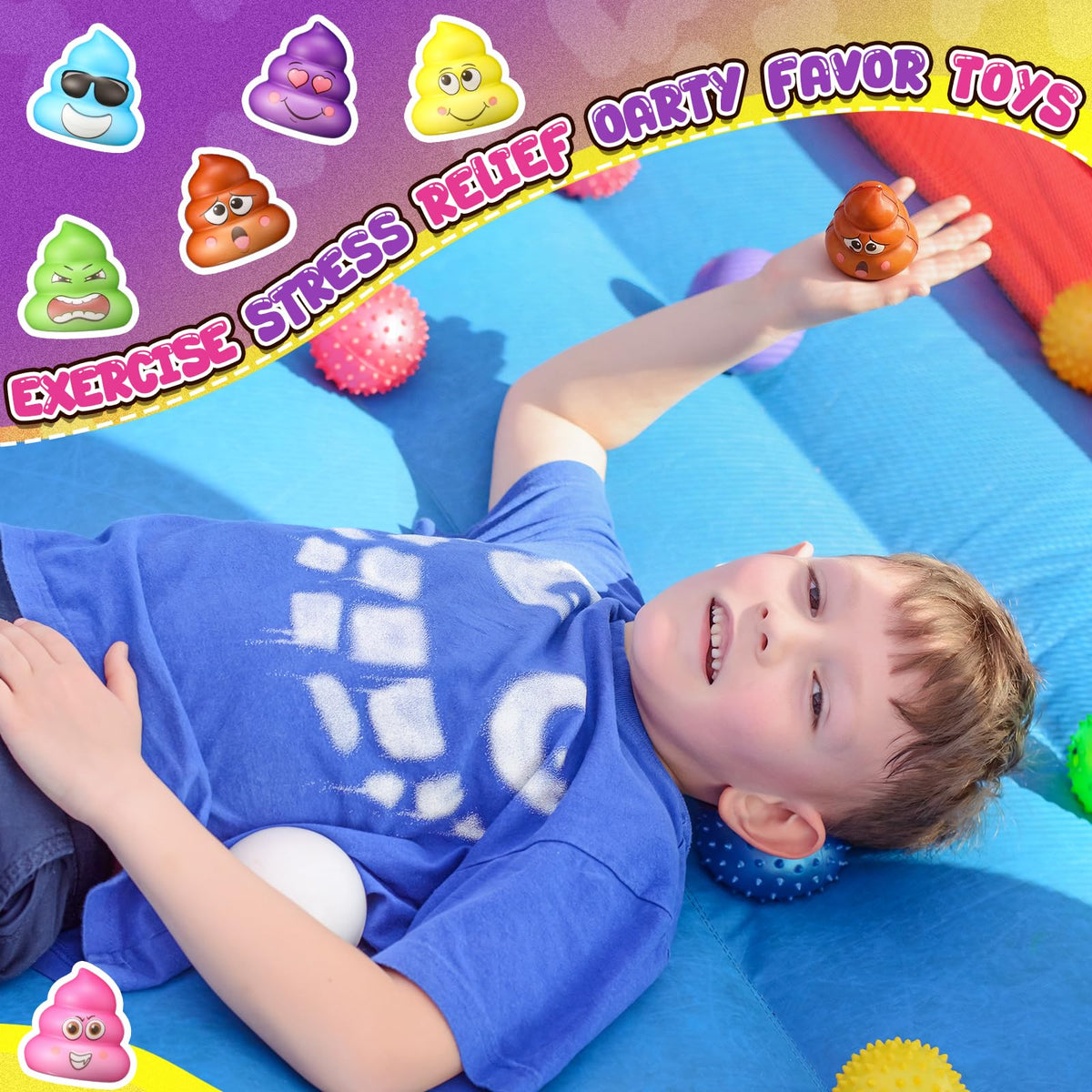 Meooeck poop stress ball beside Easter eggs for gift filler ideas