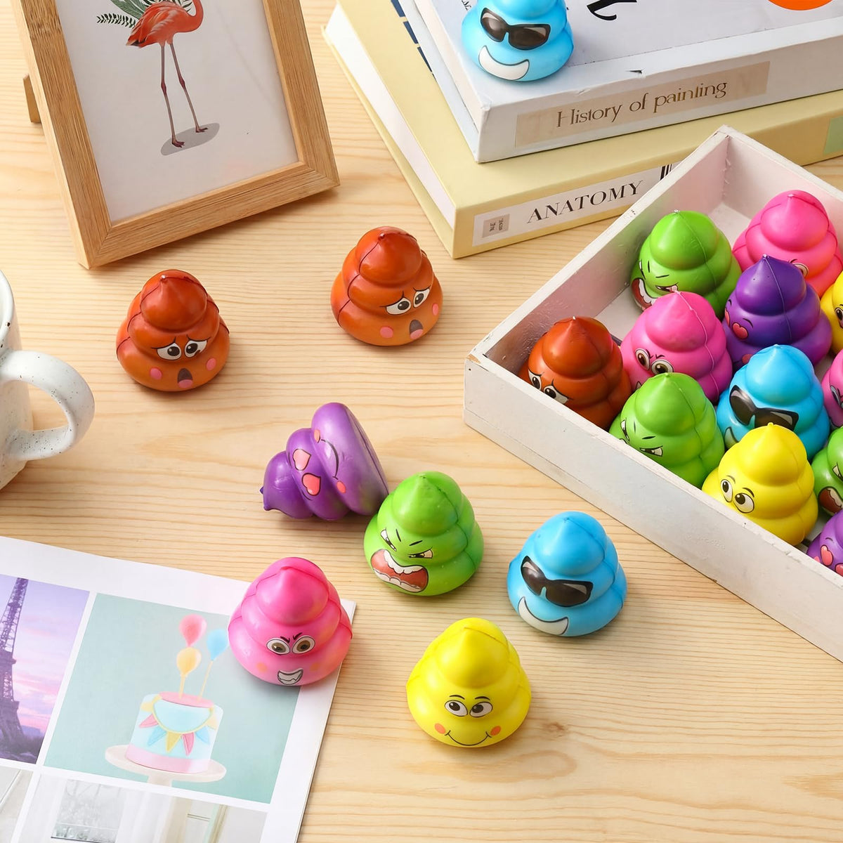 Meooeck poop stress ball displayed in a prank setup for a gag