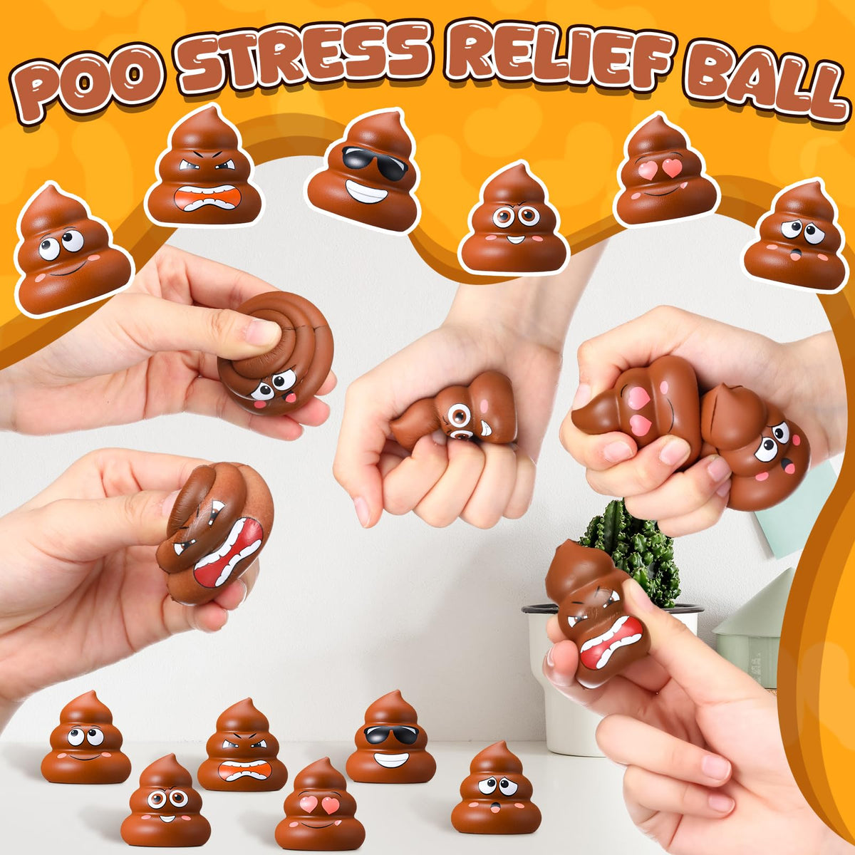 Meooeck poop stress ball made from PU foam for soft grip.