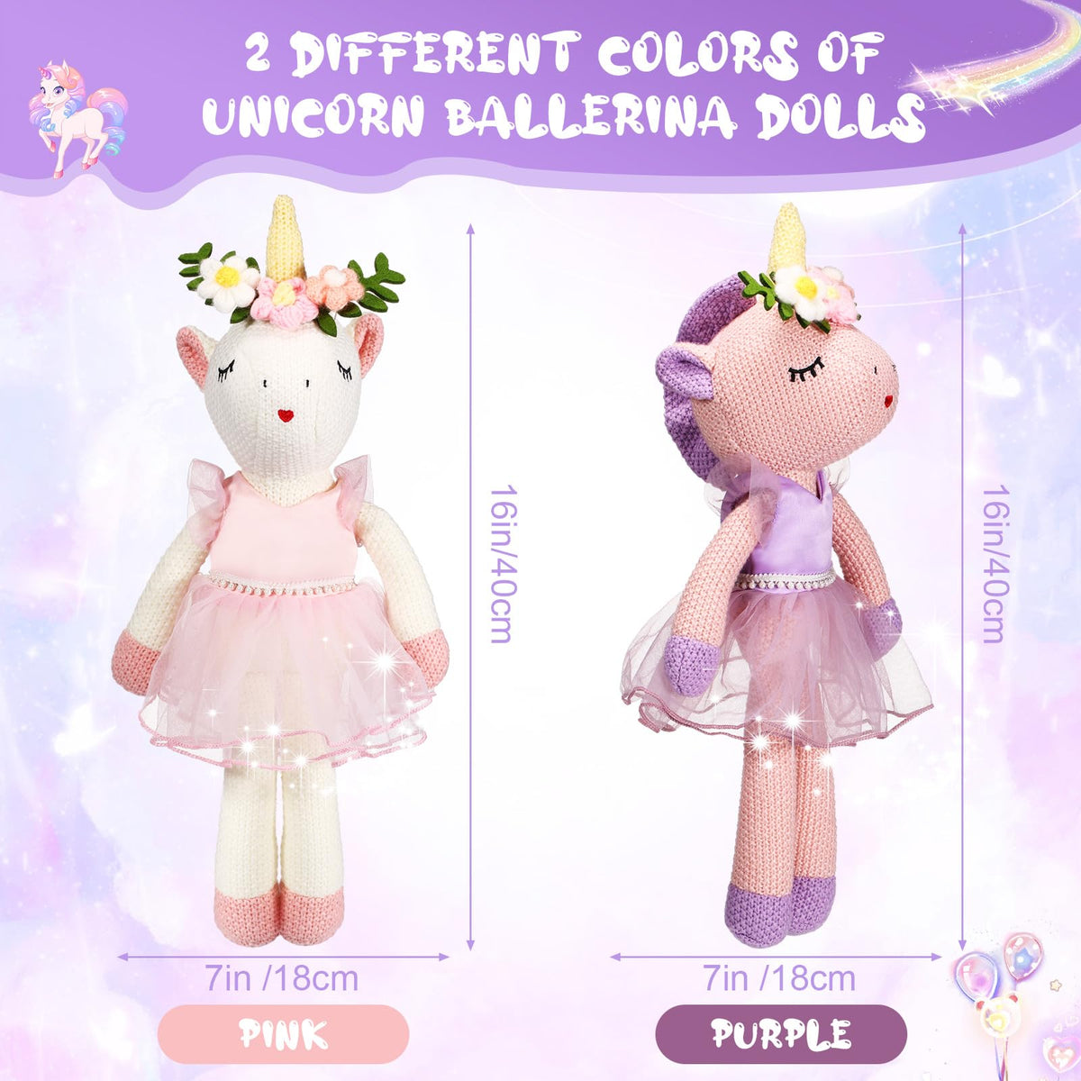 Meooeck pink unicorn ballerina doll 16 inches for cuddling and decor