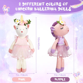 Meooeck pink unicorn ballerina doll 16 inches for cuddling and decor