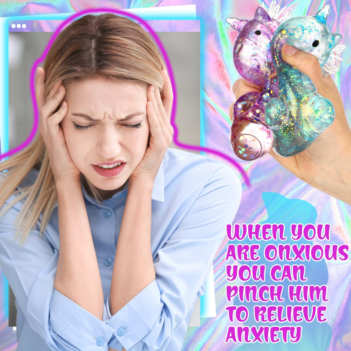 Meooeck unicorn handheld squeeze toy compact size for easy portability and focus.