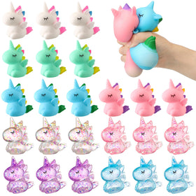 Meooeck unicorn stress ball pack: 24 colorful pieces for parties and desk fun.
