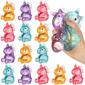 Meooeck unicorn stress relief toy 12-pack in vibrant colors for party favors.