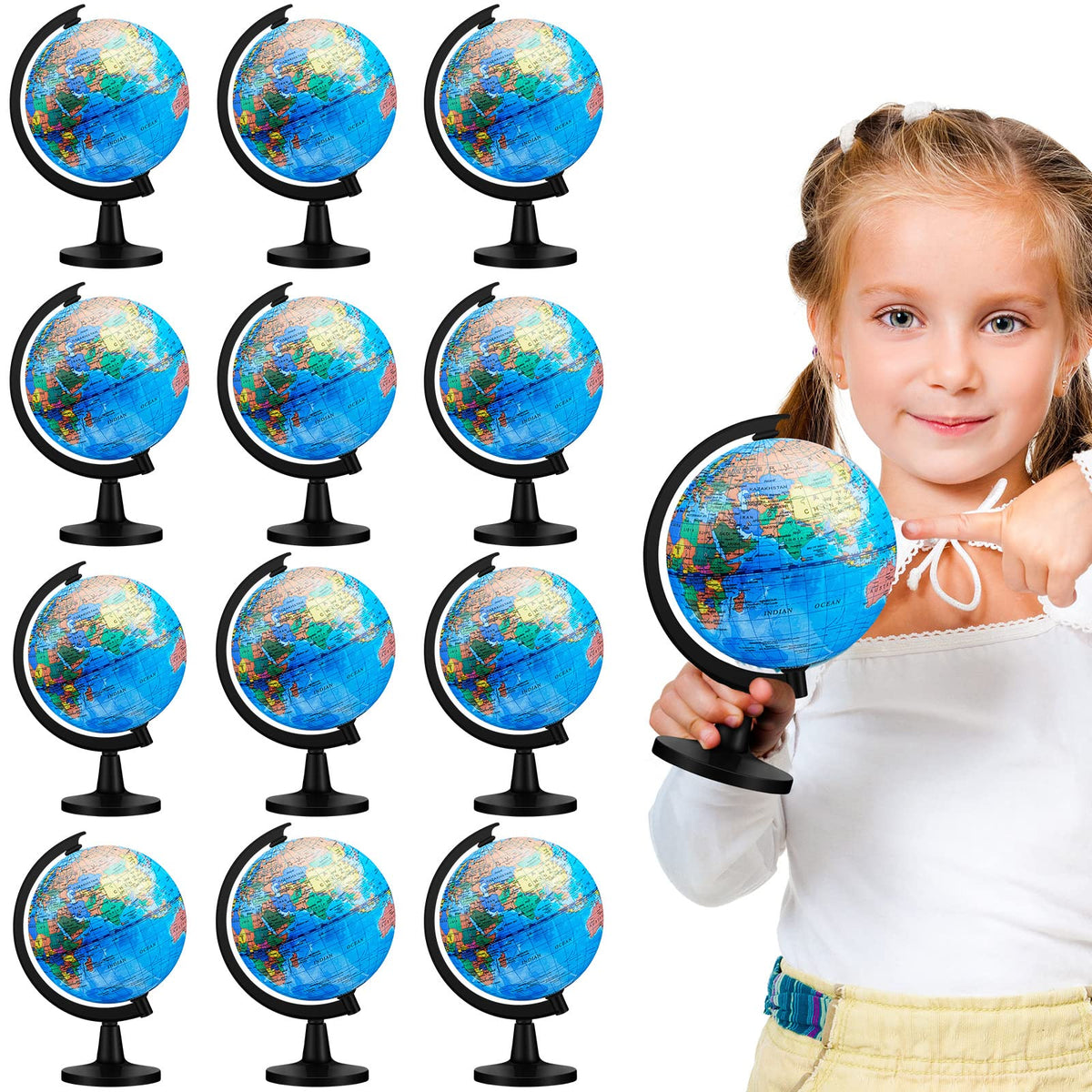 Meooeck world globe 4.6-inch pack for classroom hands-on geography learning.