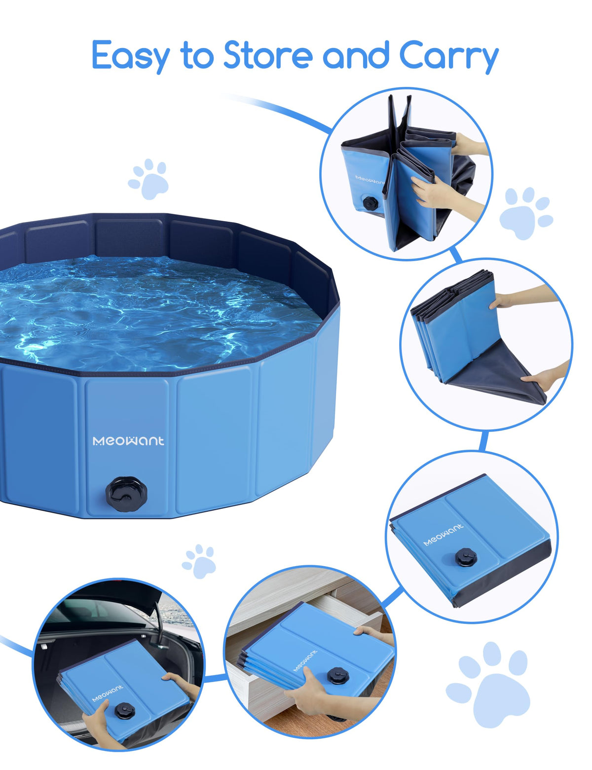 Meowant foldable dog pool uses durable PVC and plastic panels.
