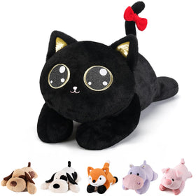 Meowtastic black cat weighted plush in full height for cozy comfort.