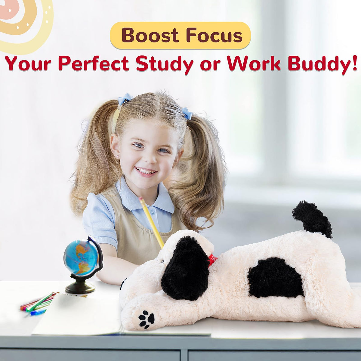 Meowtastic gift ready packaging featuring black and white dog plush ready to gift.