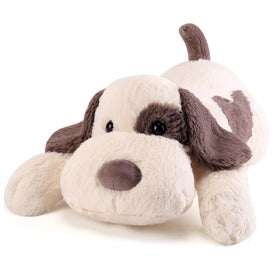 Meowtastic grey and white weighted dog plush provides comforting weight for calmer nights.