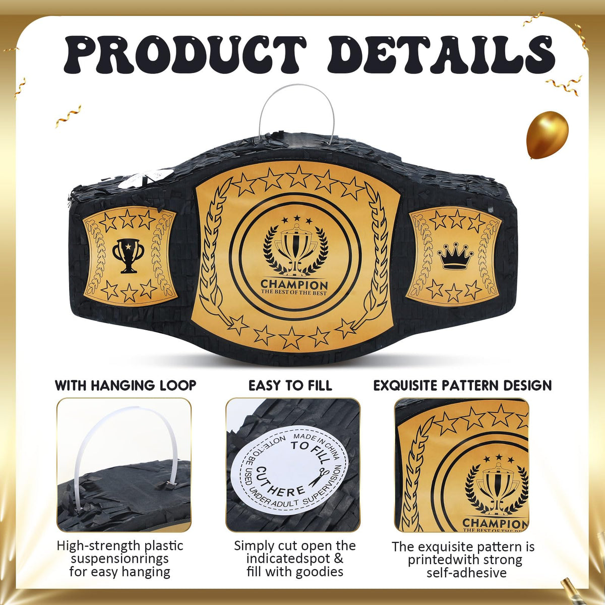 Mepase boxing belt pinata activity showing a complete party game kit