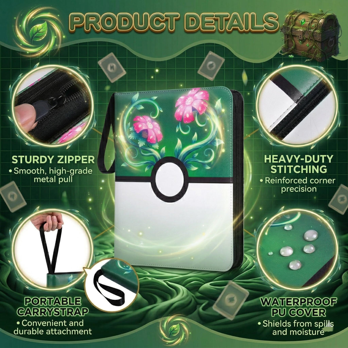 MERATIA 3-ring zip design displayed from the side for secure portability.