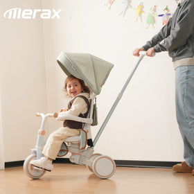 Merax adjustable canopy shields young riders from sun.