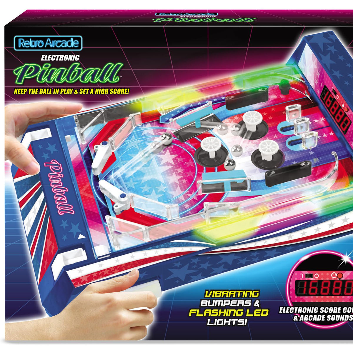Merchant Ambassador Retro Arcade Electronic Pinball tabletop with kids enjoying a quick game.