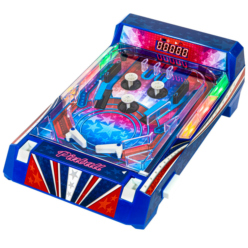 Merchant Ambassador Retro Arcade Electronic Pinball front view shows vibrating bumpers for authentic arcade feel.