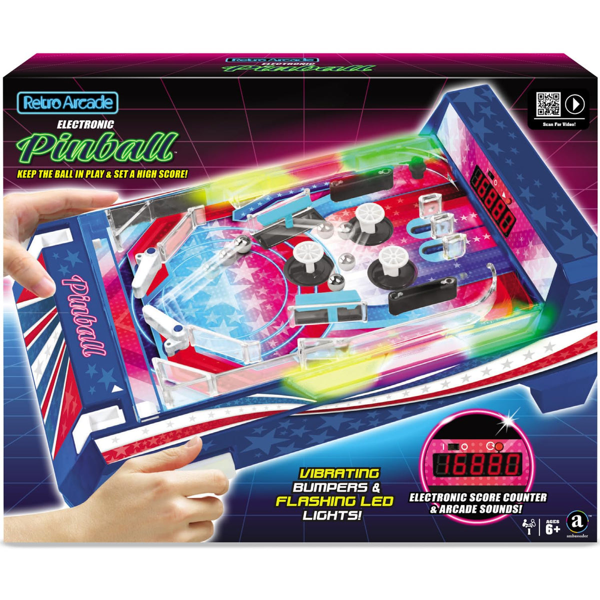 Merchant Ambassador Retro Arcade Electronic Pinball side view with LED lights for vibrant gameplay.