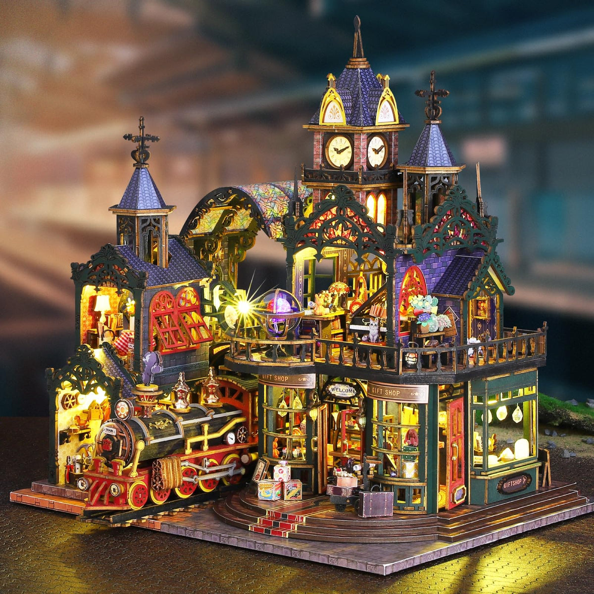 Merrifete Steampunk Train Station kit cover with intricate Victorian gearwork for collectors