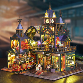 Merrifete Steampunk Train Station kit cover with intricate Victorian gearwork for collectors