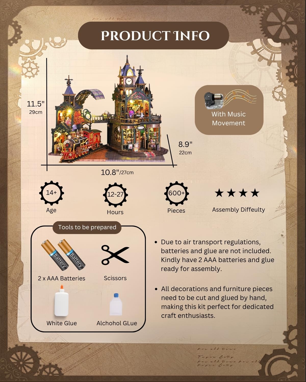 Merrifete Steampunk Train Station music-box showcases included mechanism in build