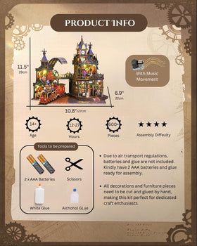 Merrifete Steampunk Train Station music-box showcases included mechanism in build