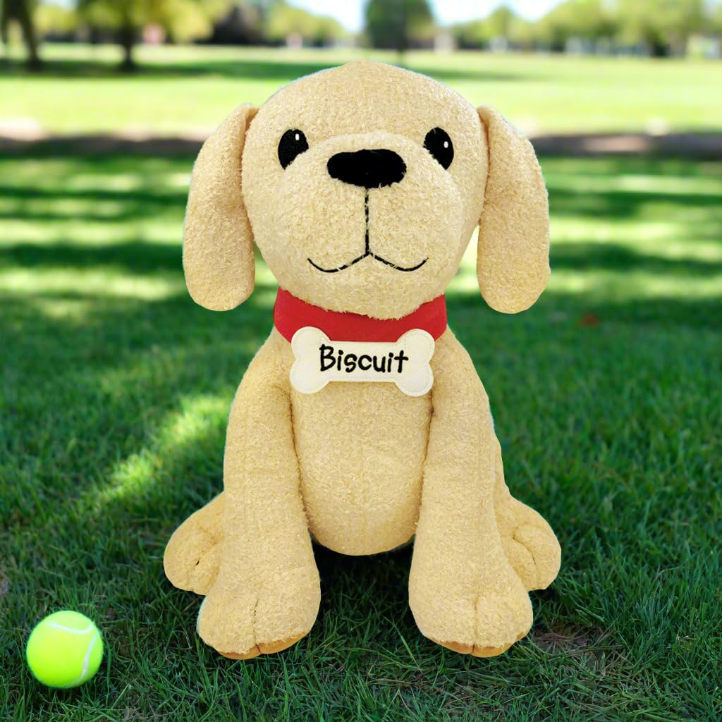 MerryMakers Biscuit plush, closeup face, friendly smile enhancing imaginative play.