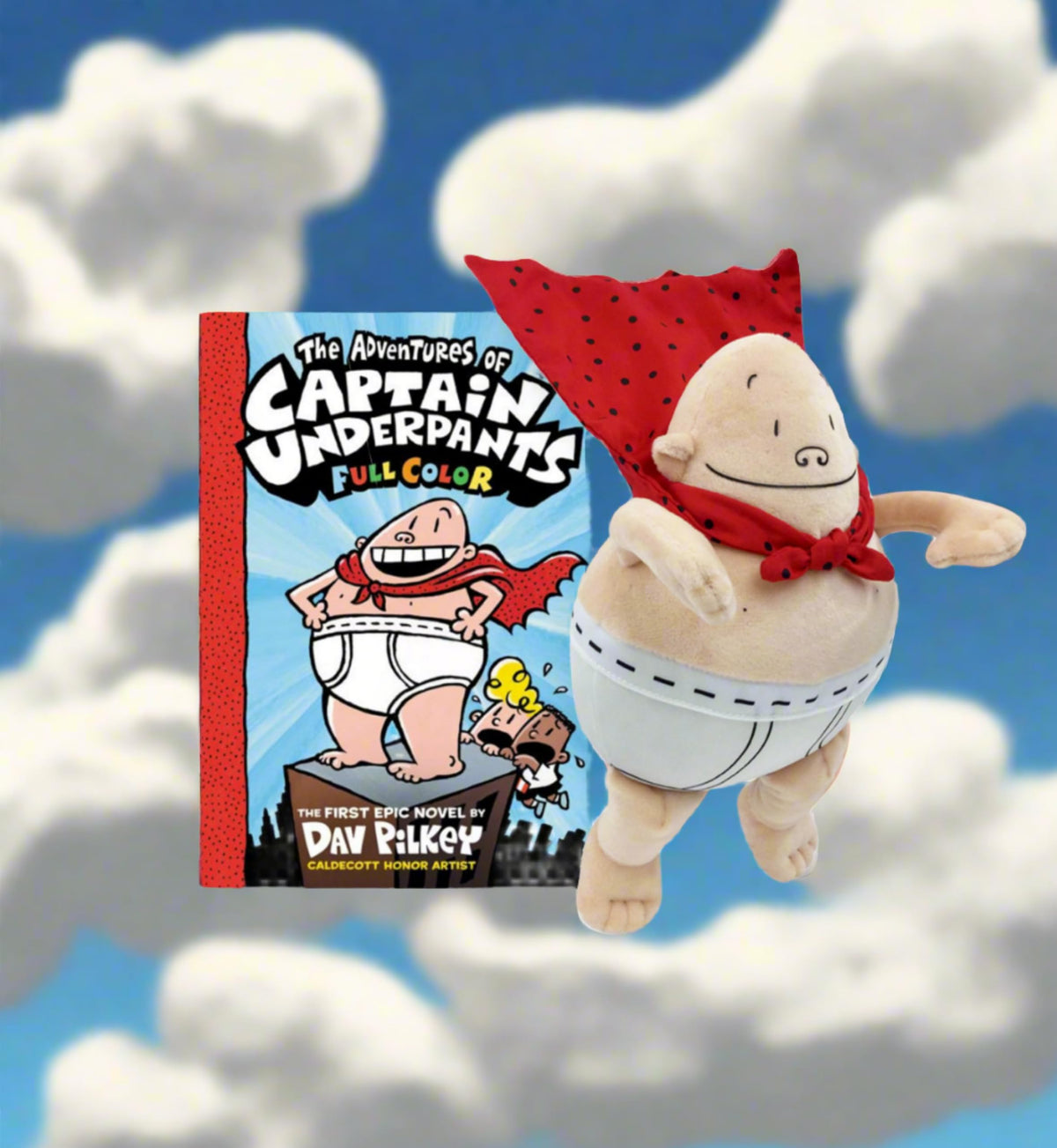 MerryMakers Captain Underpants red cape plush, ideal for adventures and bedtime storytelling.