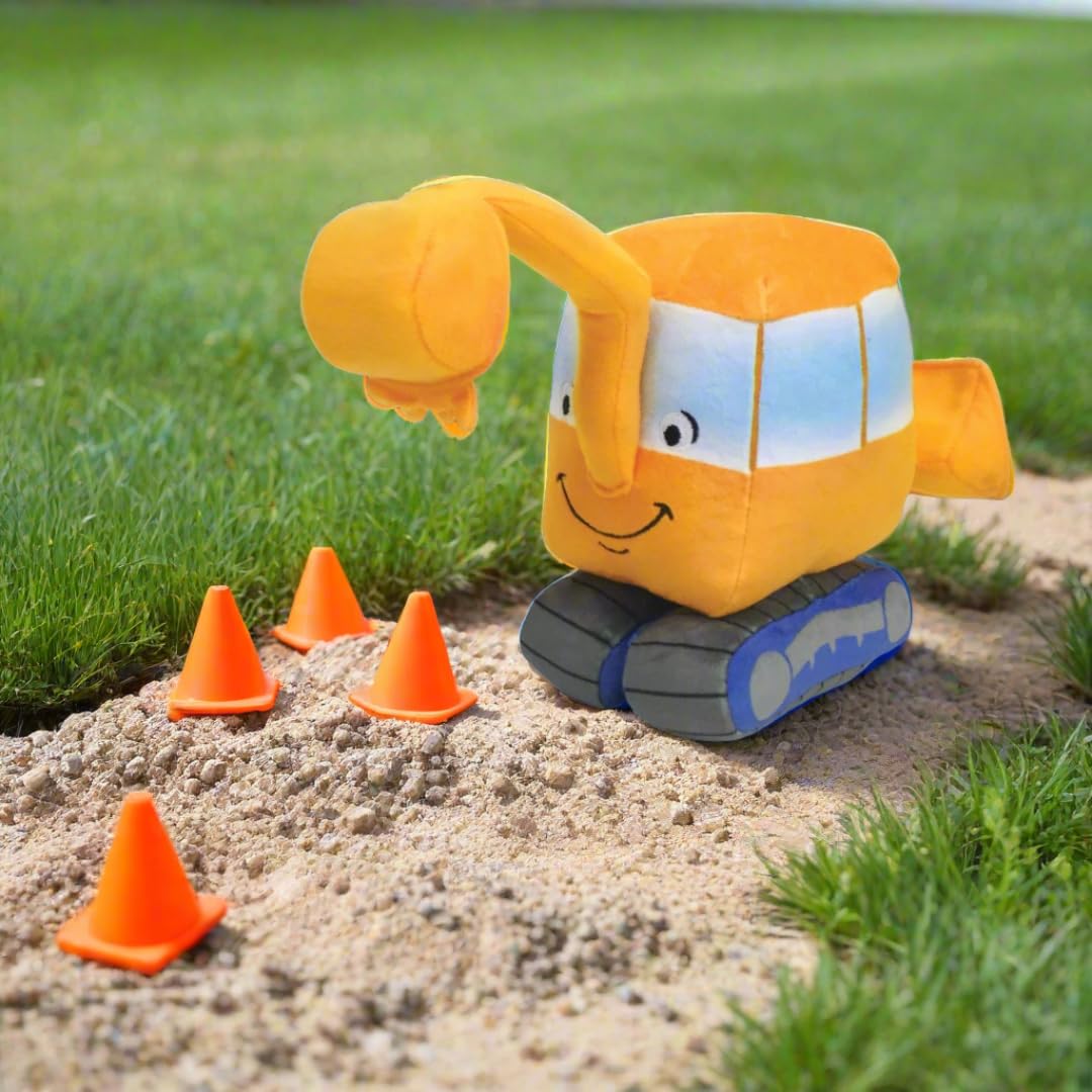 MerryMakers Little Excavator plush scooper and bucket side view for imaginative play