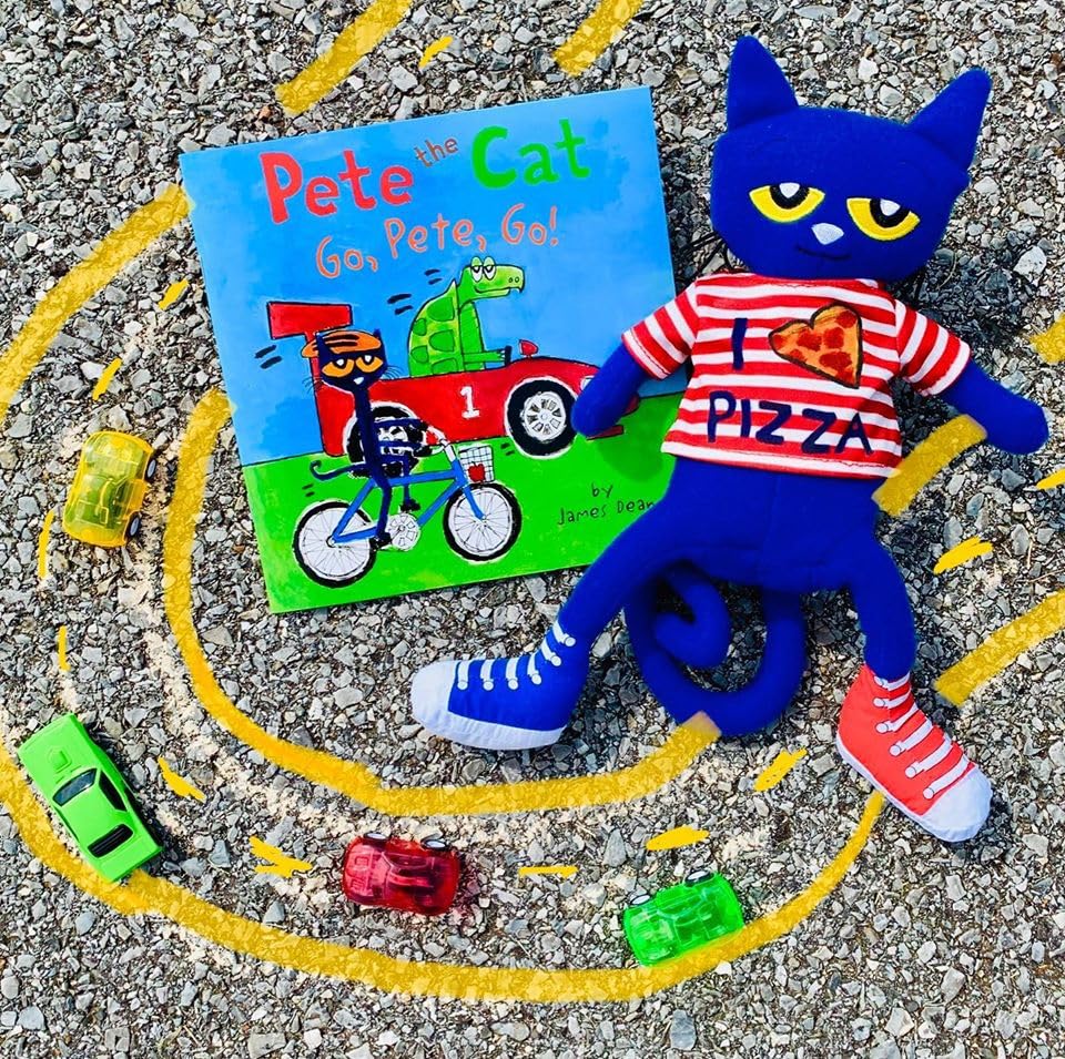 MerryMakers Pete the Cat plush face close-up shows friendly expression and durable stitching.