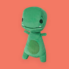 Tiny T. Rex Doll features embroidered red spots for a friendly look.