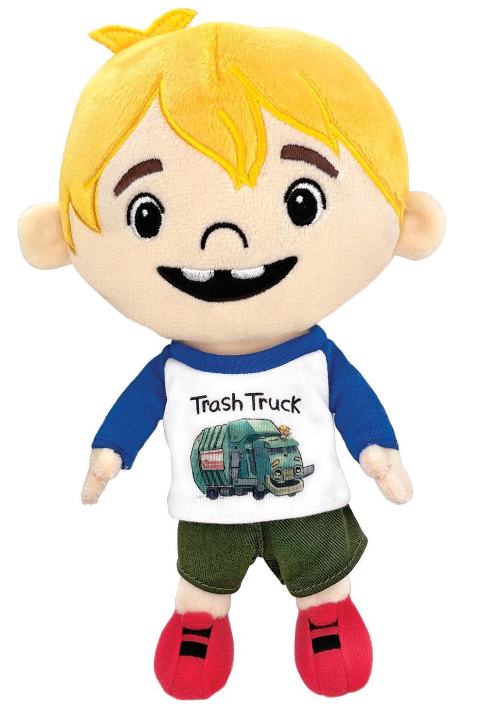 MerryMakers Hank Doll wearing Trash Truck outfit, perfect cuddle companion for imaginative storytelling.