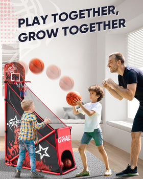 MerryMove inflatable basketballs and football included for versatile play sessions.