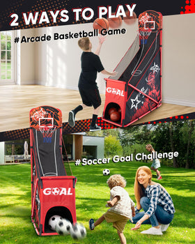 MerryMove soccer goal set ready for quick switch from hoops to goals.