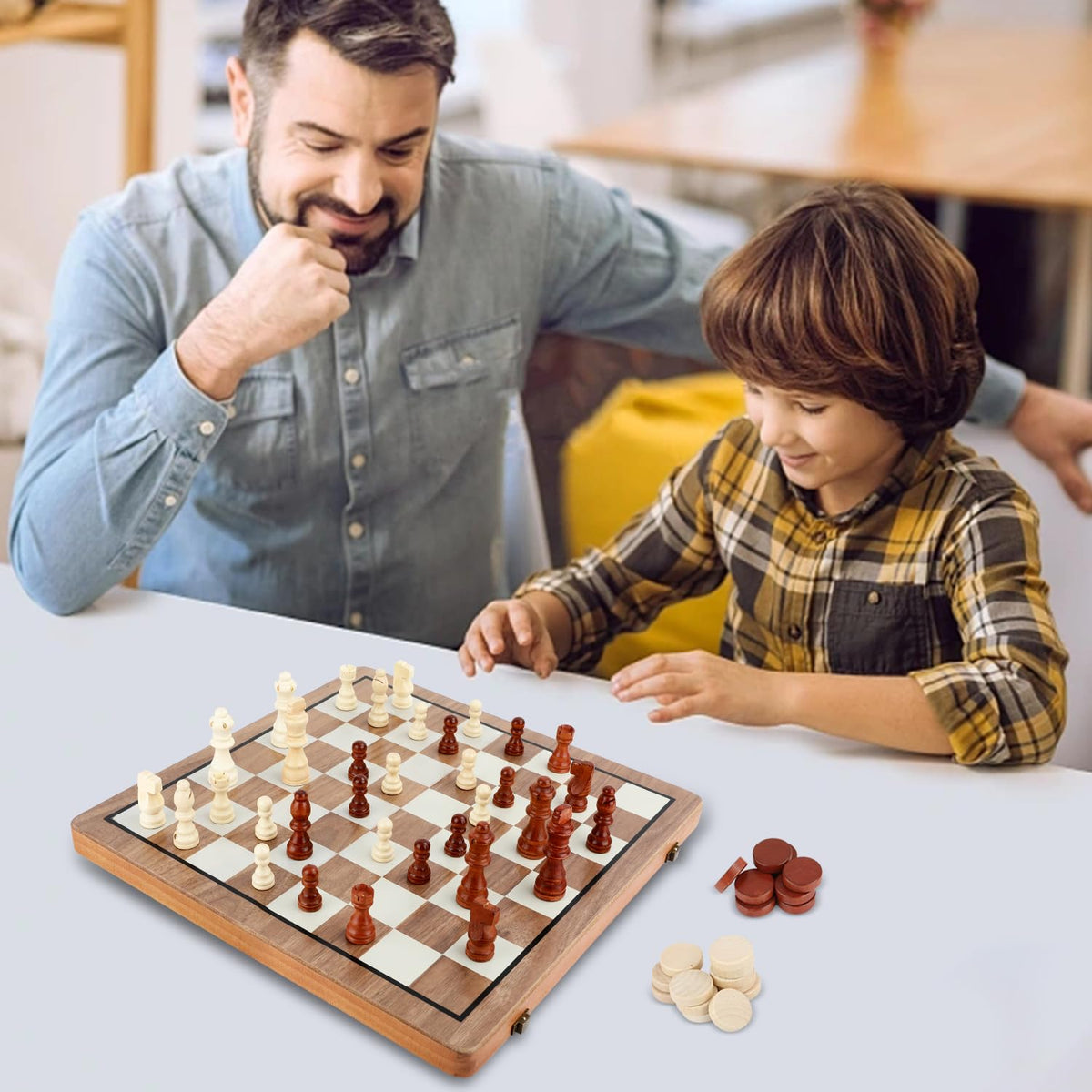 MerryPony wooden checkers pieces stable for smooth multi-game sessions.