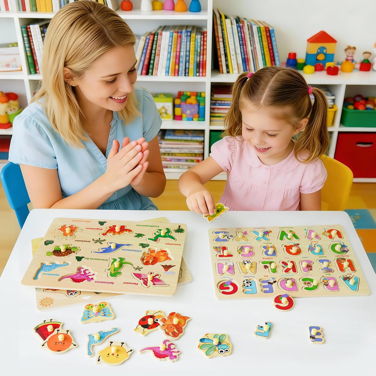 MerryPony child using peg puzzle exploring and learning.
