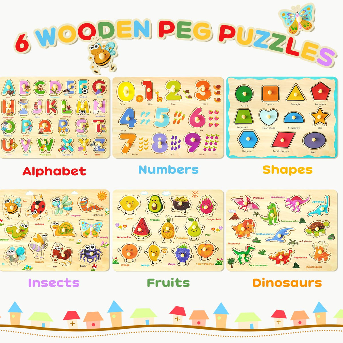 MerryPony shape peg puzzle promotes shape recognition through touch.